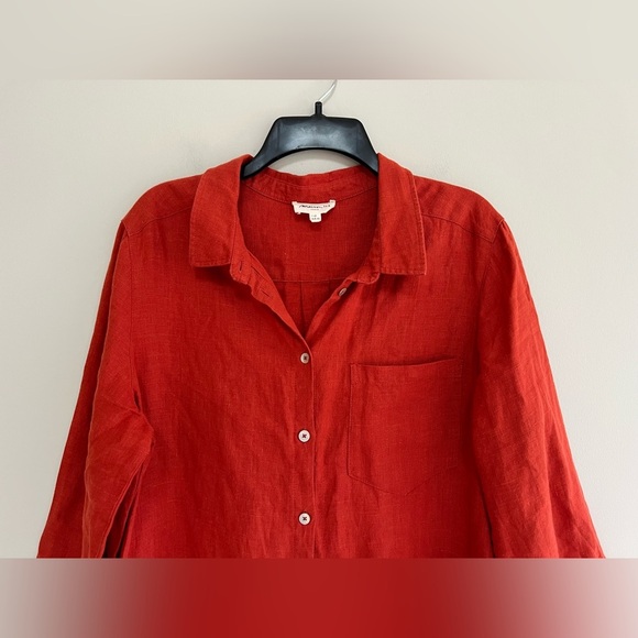 Maison 123 100% Linen Button Down Shirtdress in Orange Red, size F42 / US12 - Picture 10 of 10